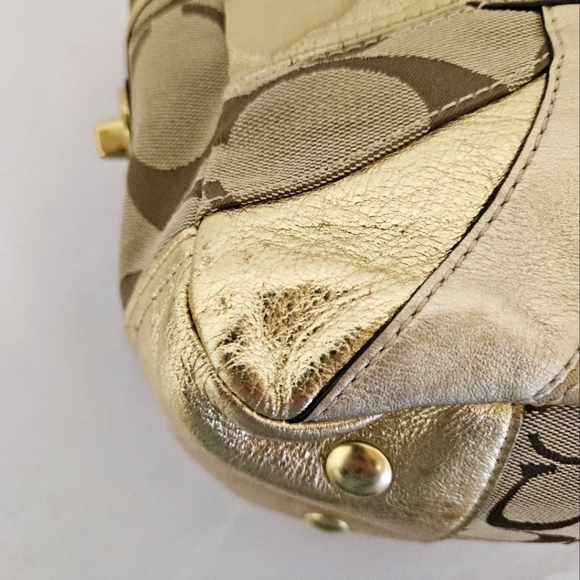 Coach Mosaic Leather Patchwork Shoulder Tote Bag in Gold and Tan F0993-F14004 - Picture 12 of 17